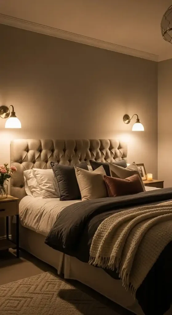 bedroom with a wall sconce
