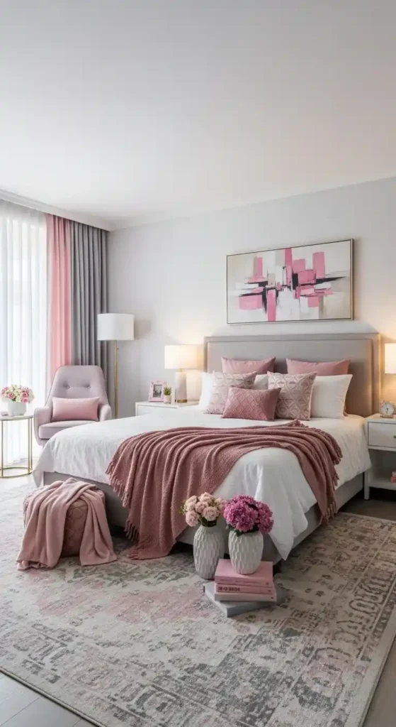modern pink accents bedroom