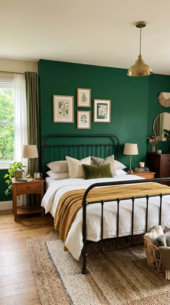 Bold Green Backdrop for Metal Beds