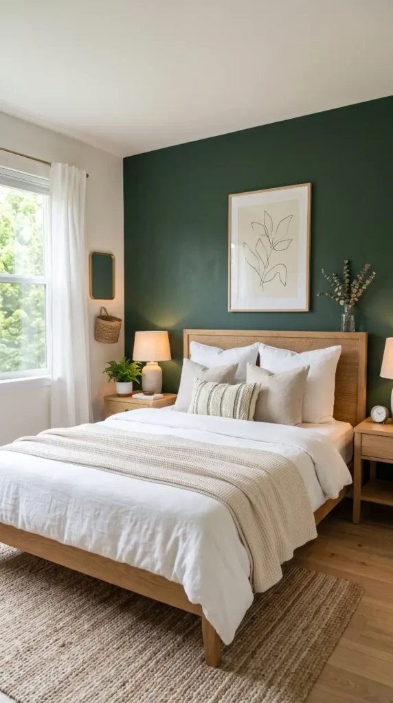 Calm Deep Green With Light Bedding