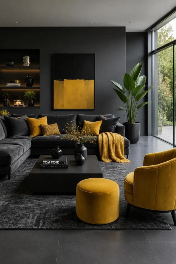 Charcoal Gray with Mustard Accents