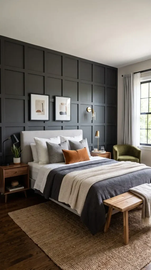 Deep Charcoal Grid Paneling