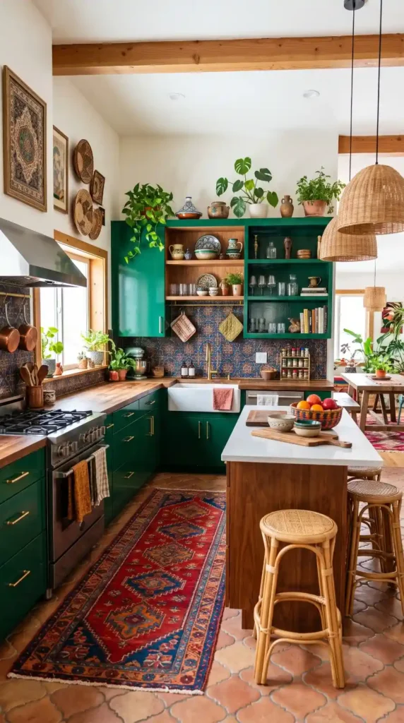 Jewel-Toned Cabinetry with Global Textiles
