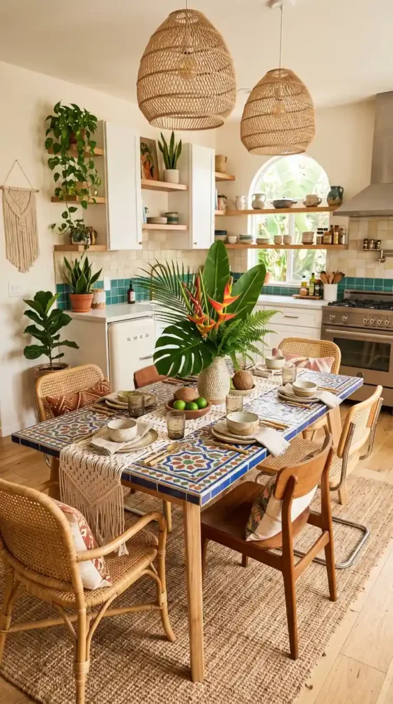 Patterned Tile Table with Tropical Accents