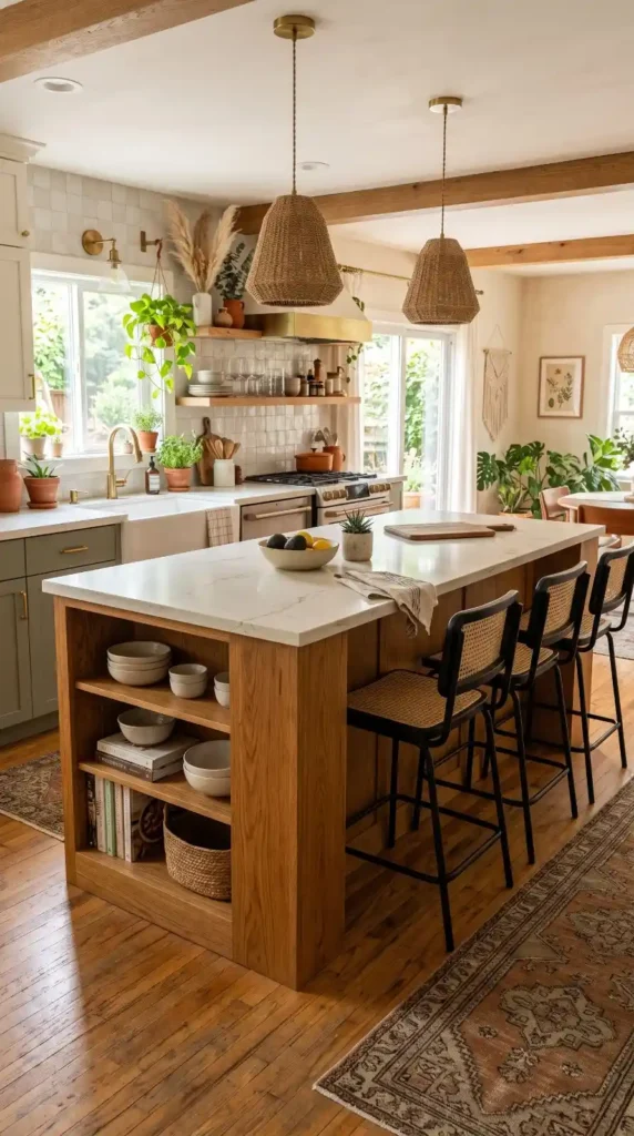 Streamlined Island with Warm Wood Accents