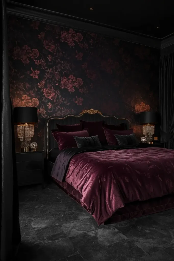Use a Dark, Patterned Wallpaper