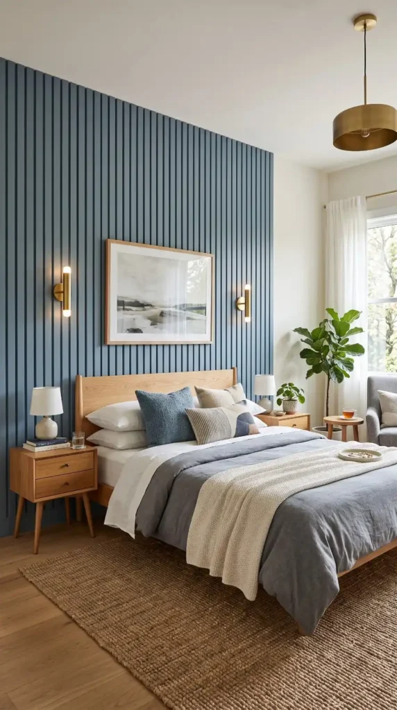 Vertical Slat Wall in Muted Blue